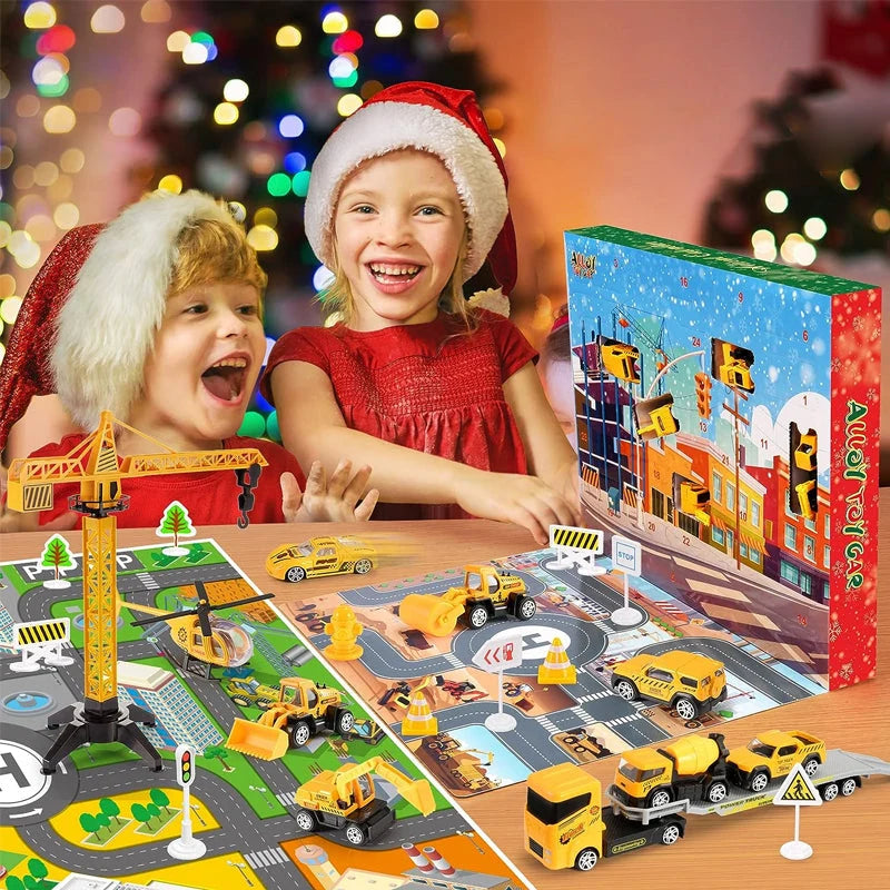 Advent Calendar Construction Vehicles & Play Board for Kids