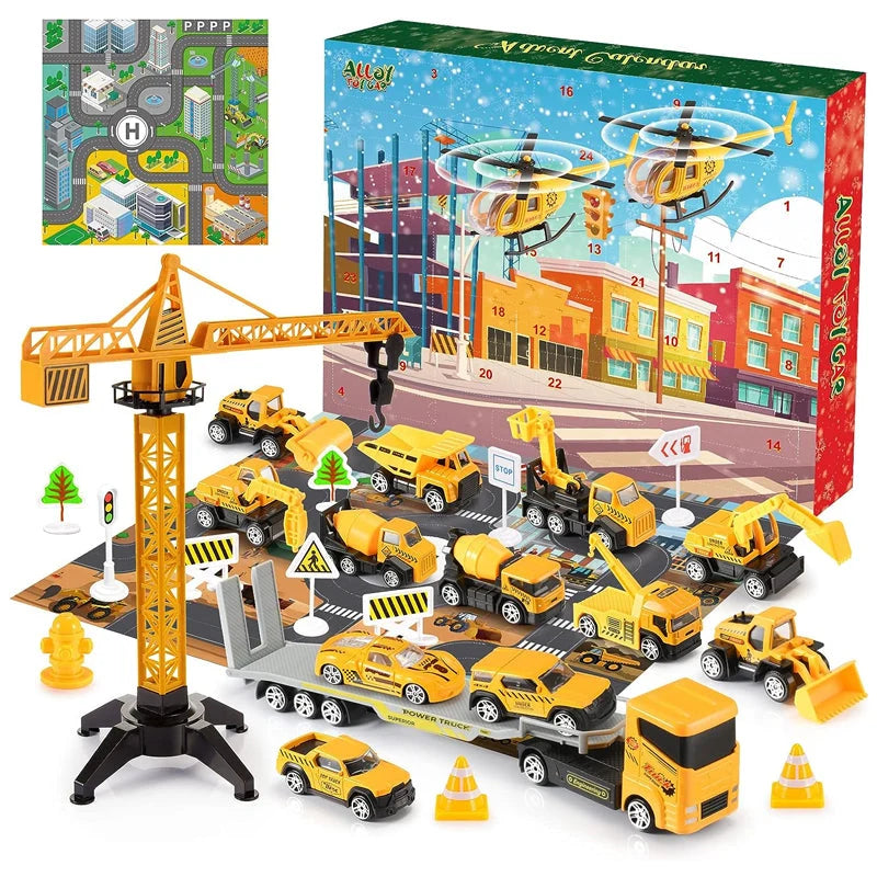 Advent Calendar Construction Vehicles & Play Board for Kids