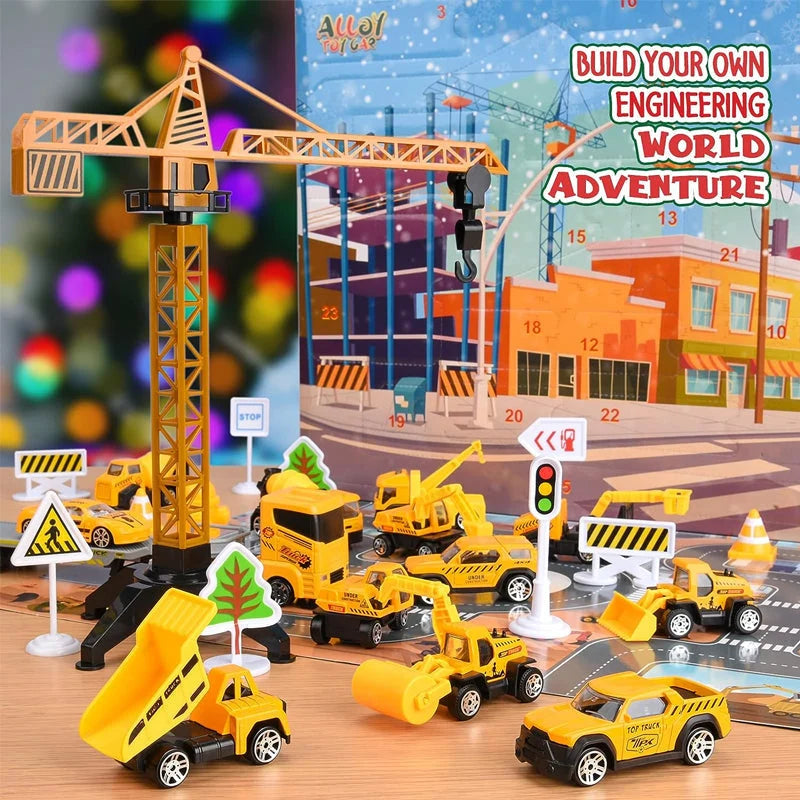 Advent Calendar Construction Vehicles & Play Board for Kids