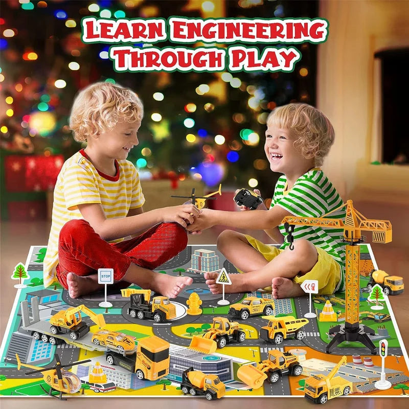 Advent Calendar Construction Vehicles & Play Board for Kids