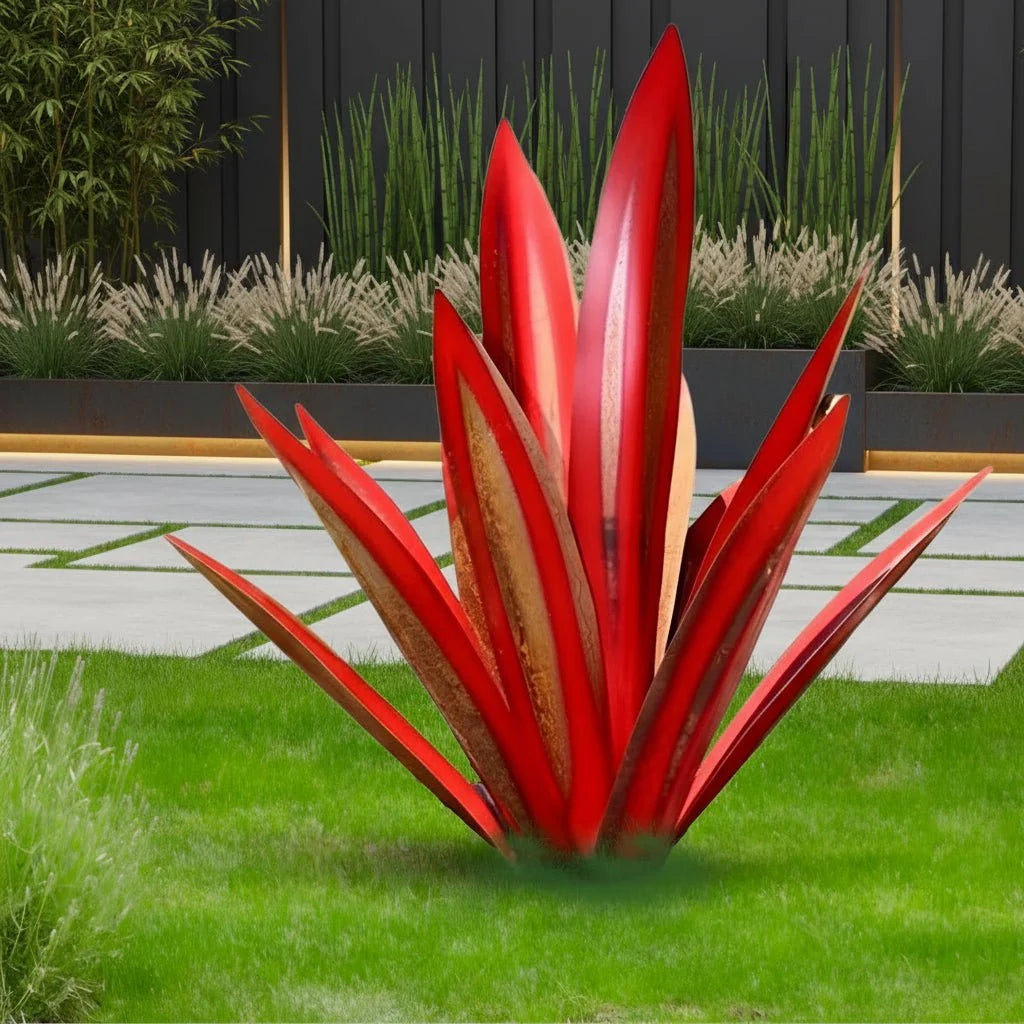 Agave Garden Sculpture Powder-Coated Metal Weatherproof 3D Design