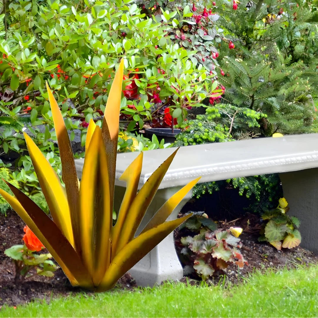 Agave Garden Sculpture Powder-Coated Metal Weatherproof 3D Design