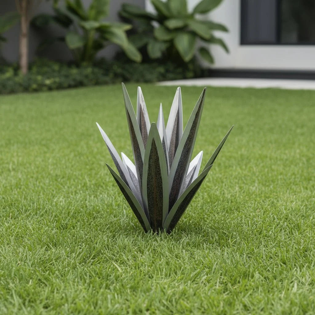 Agave Garden Sculpture Powder-Coated Metal Weatherproof 3D Design