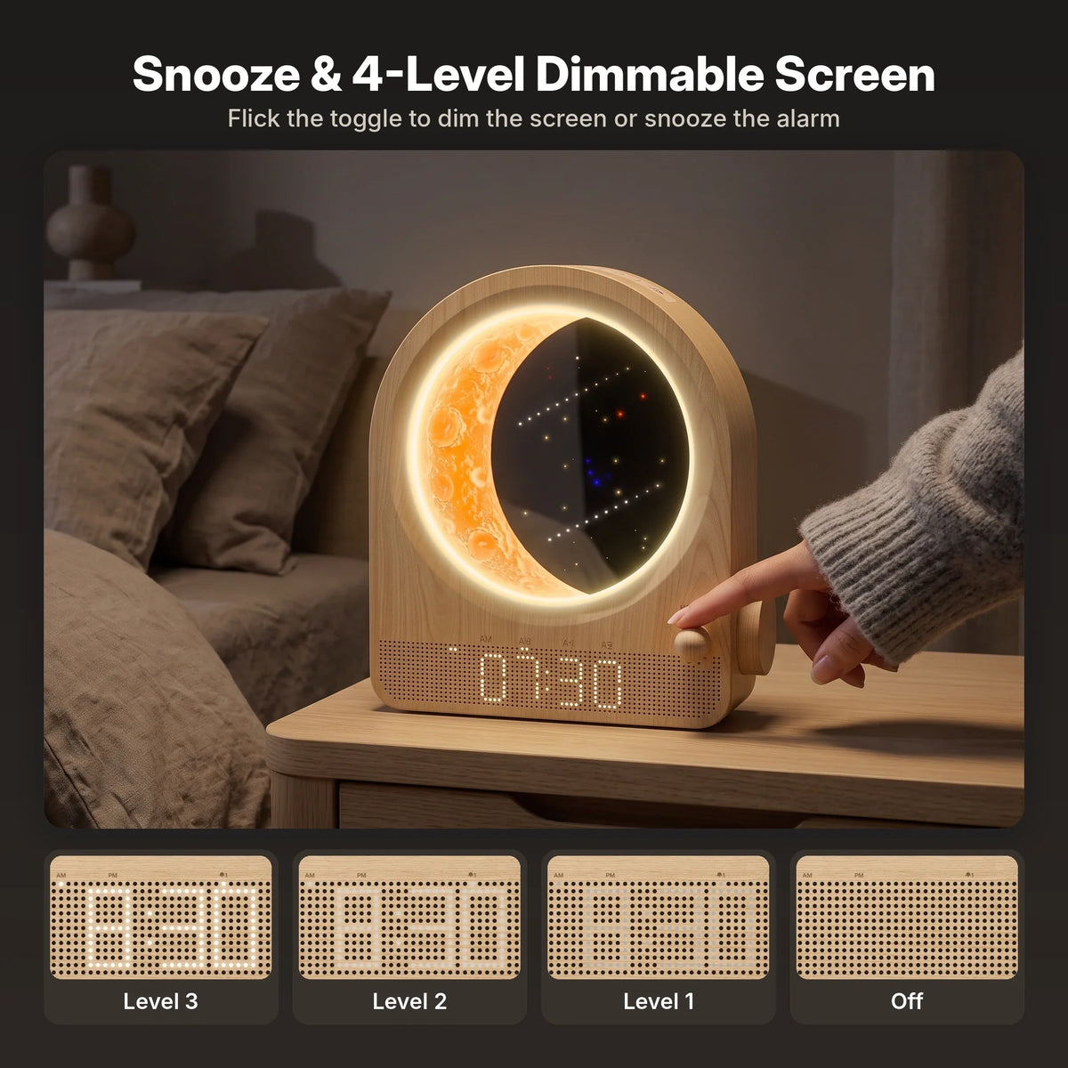 Alarm Clock Sunrise Light 3D Moon Lamp Dual Alarms