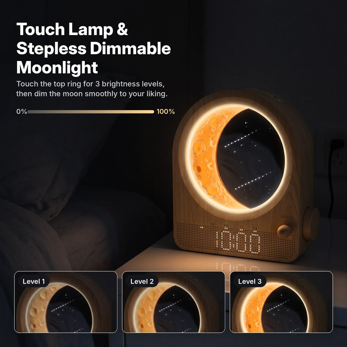 Alarm Clock Sunrise Light 3D Moon Lamp Dual Alarms