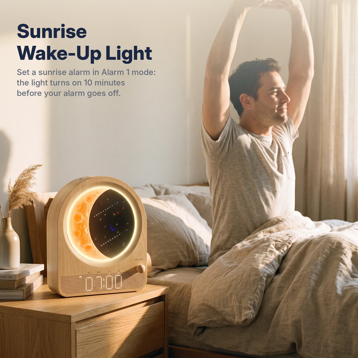 Alarm Clock Sunrise Light 3D Moon Lamp Dual Alarms