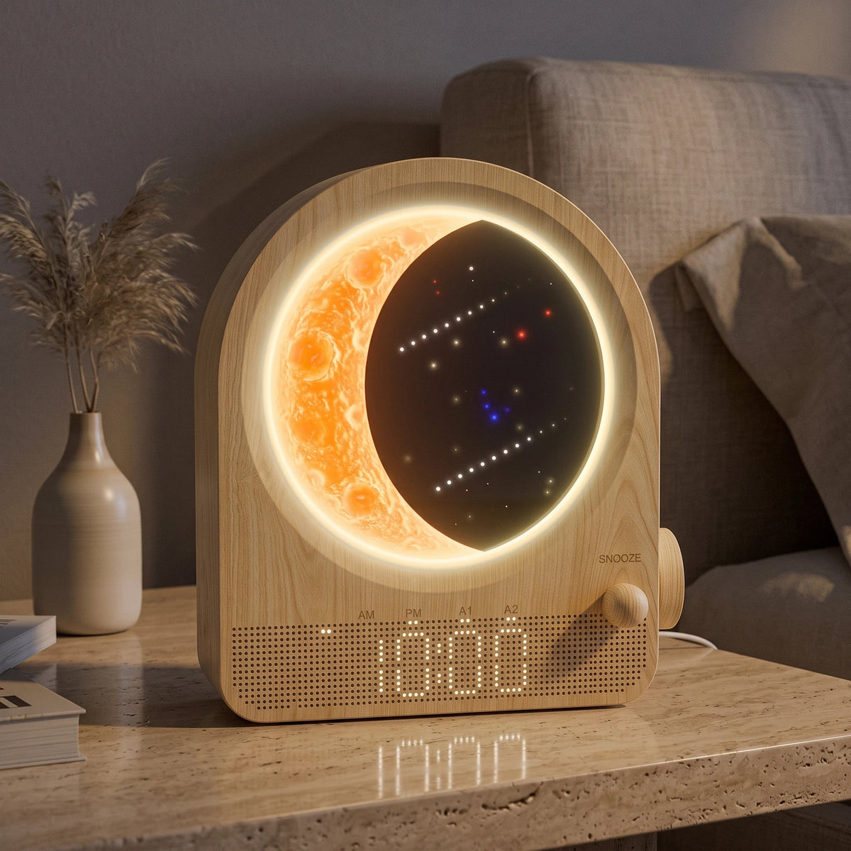 Alarm Clock Sunrise Light 3D Moon Lamp Dual Alarms