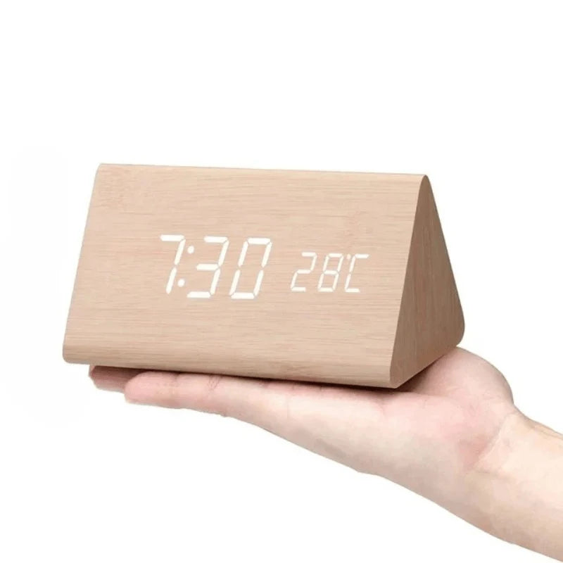 Alarm Clock Wooden LED Voice-Activated