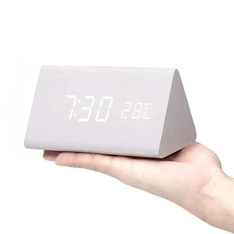 Alarm Clock Wooden LED Voice-Activated