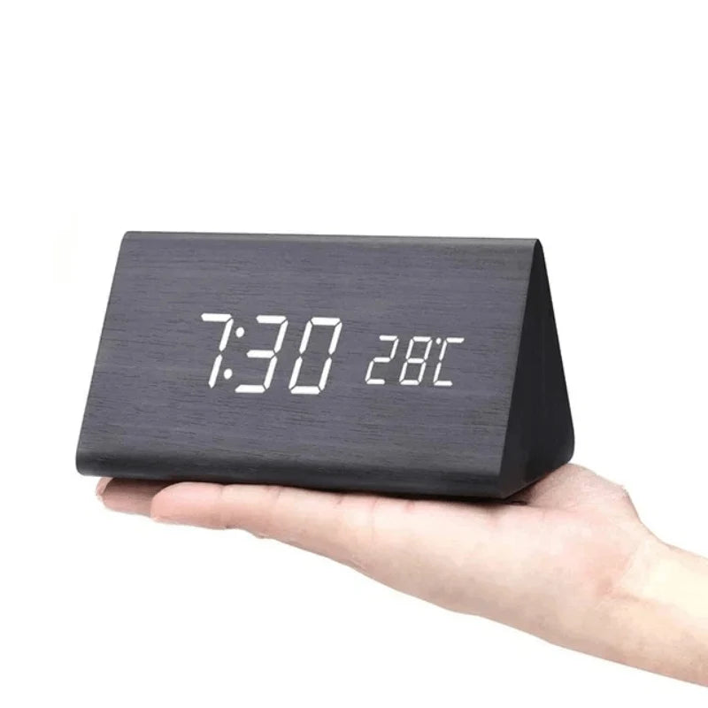 Alarm Clock Wooden LED Voice-Activated
