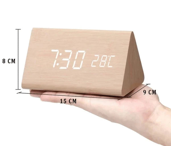 Alarm Clock Wooden LED Voice-Activated