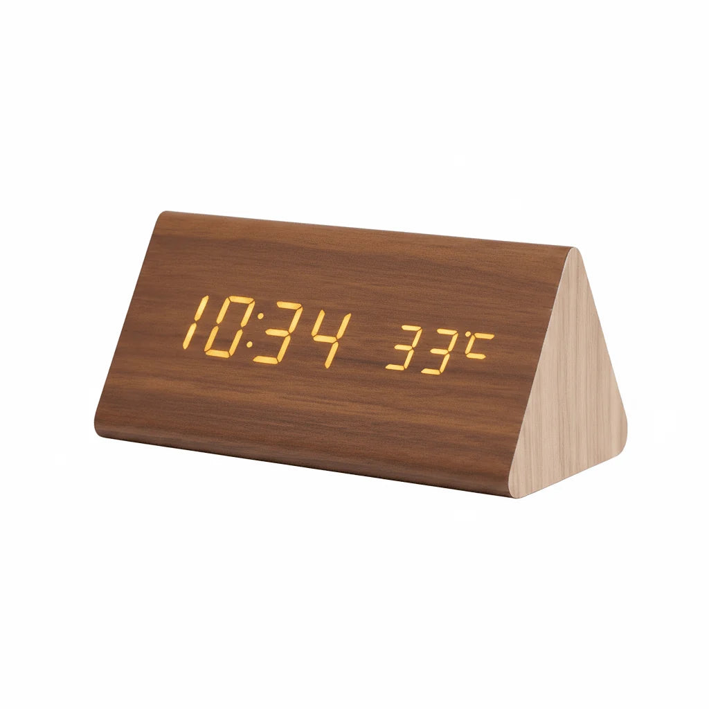 Alarm Clock Wooden LED Voice-Activated