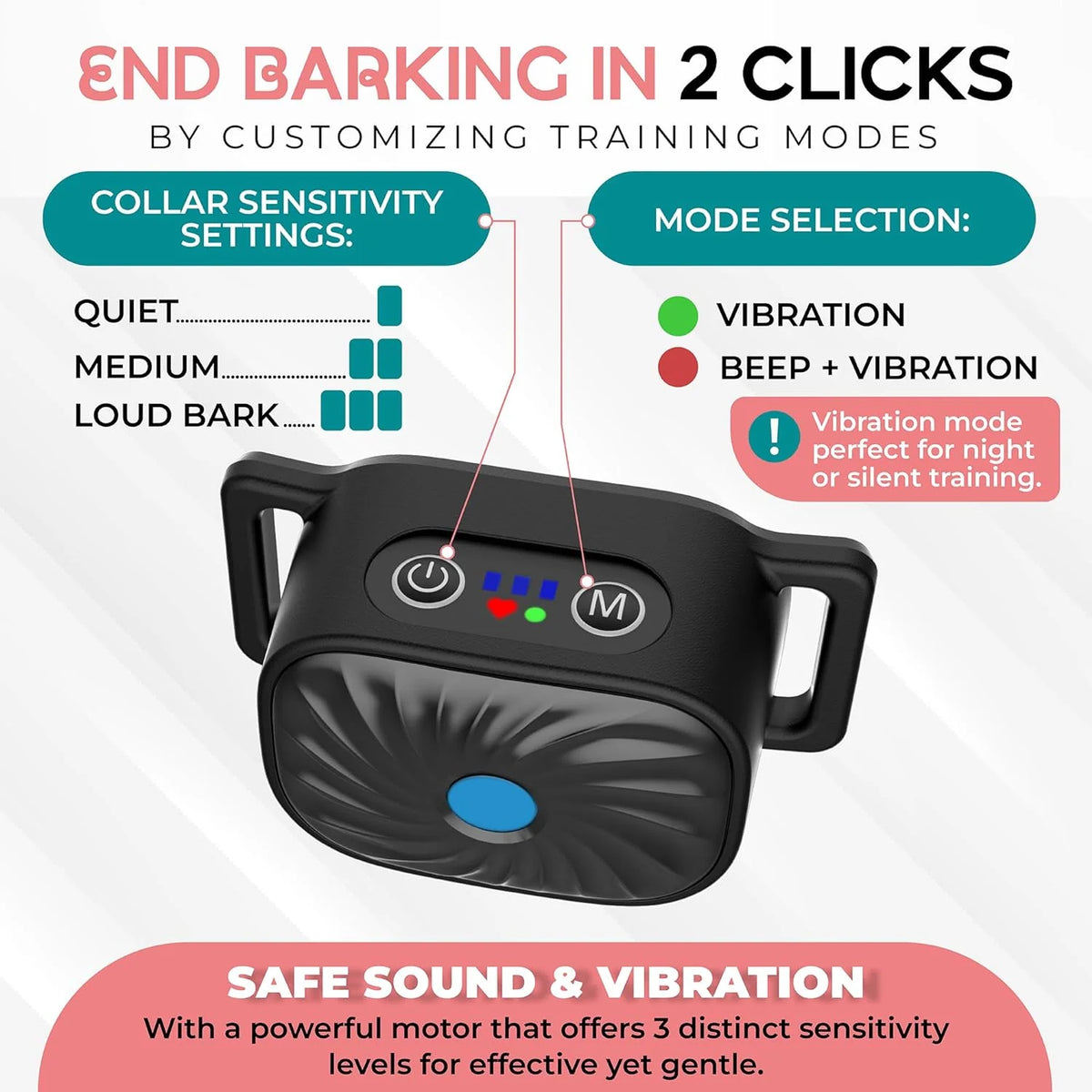 Anti-Bark Collar for Small Dogs Sound & Vibration No-Shock