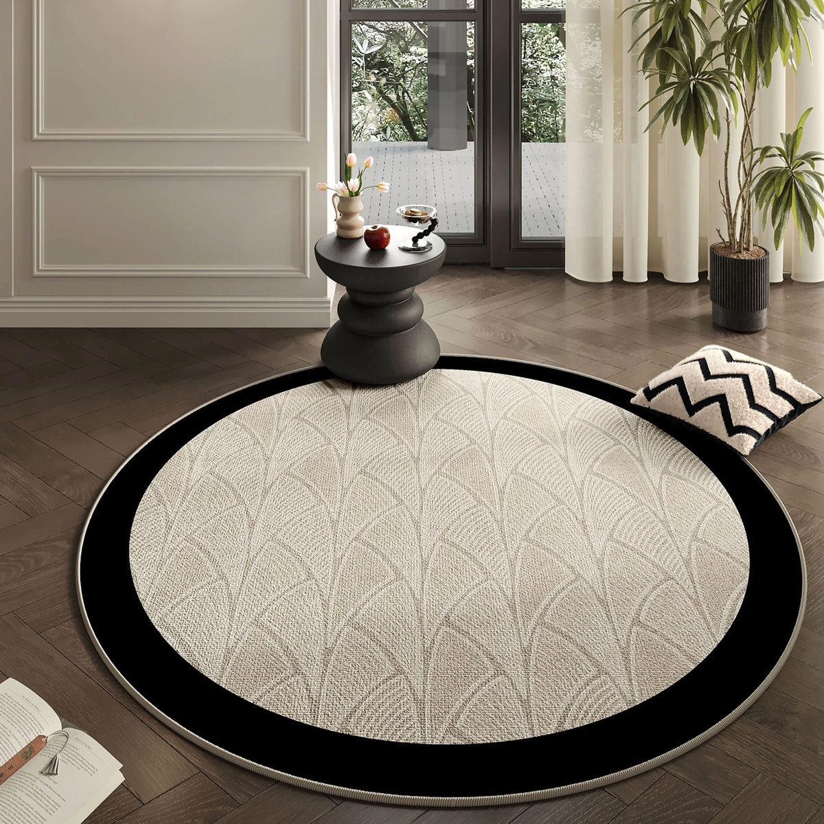 Area Rug Round Art Deco Fan Pattern