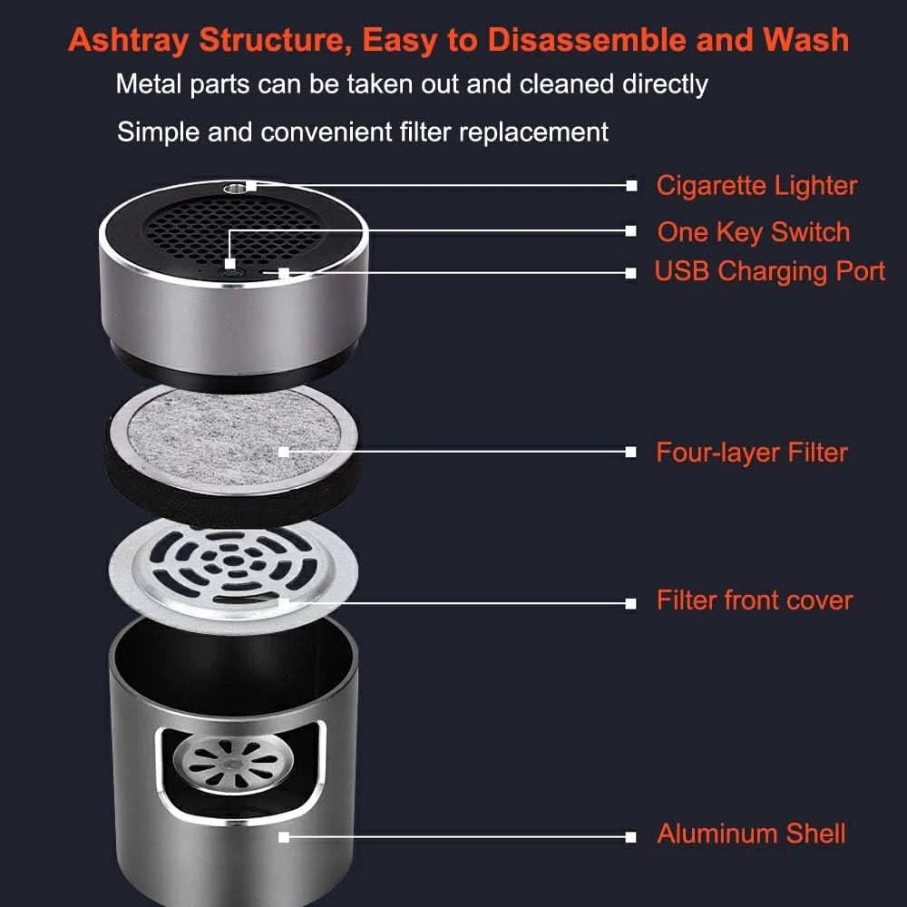 Ashtray USB Rechargeable Activated Carbon Filter & Ionizer
