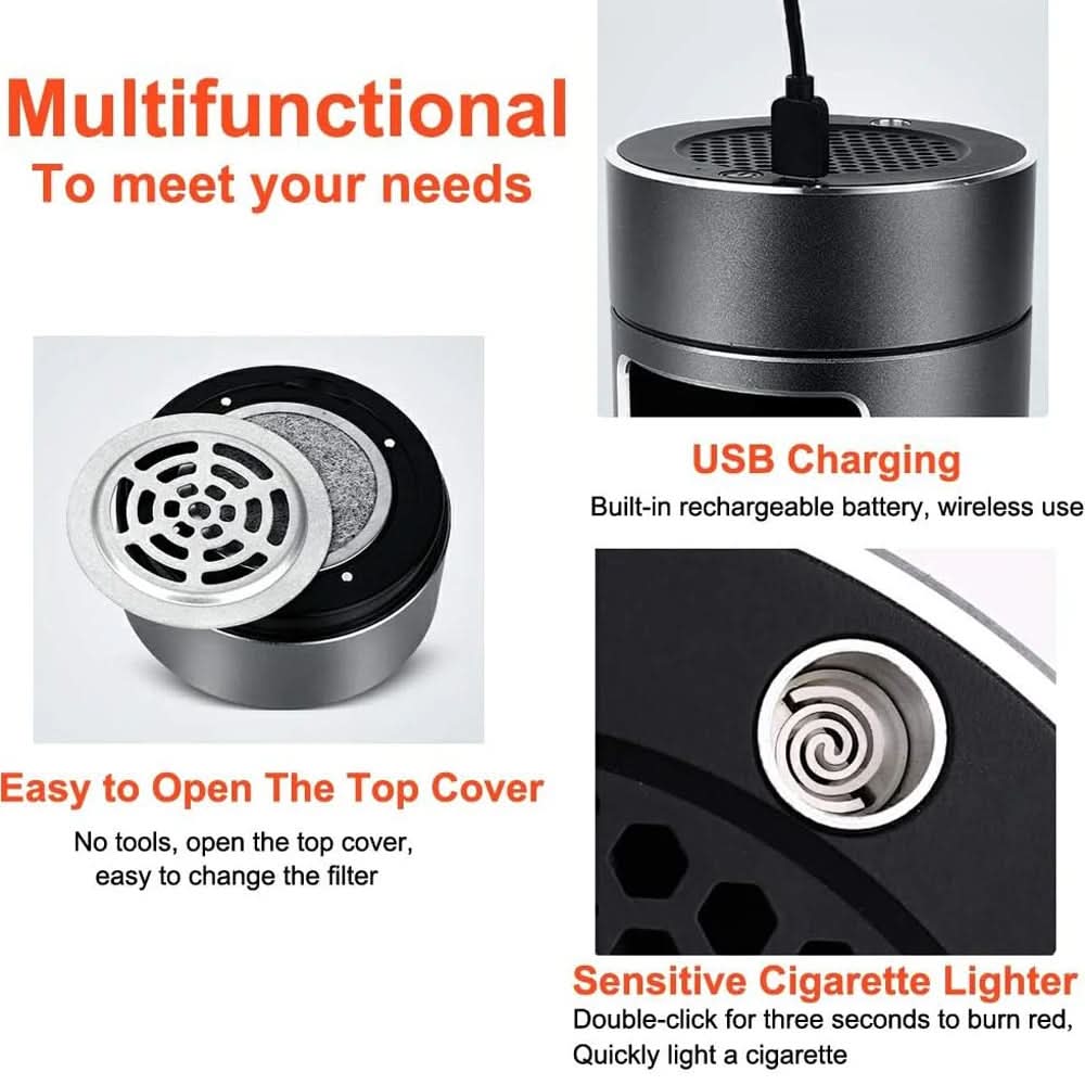 Ashtray USB Rechargeable Activated Carbon Filter & Ionizer