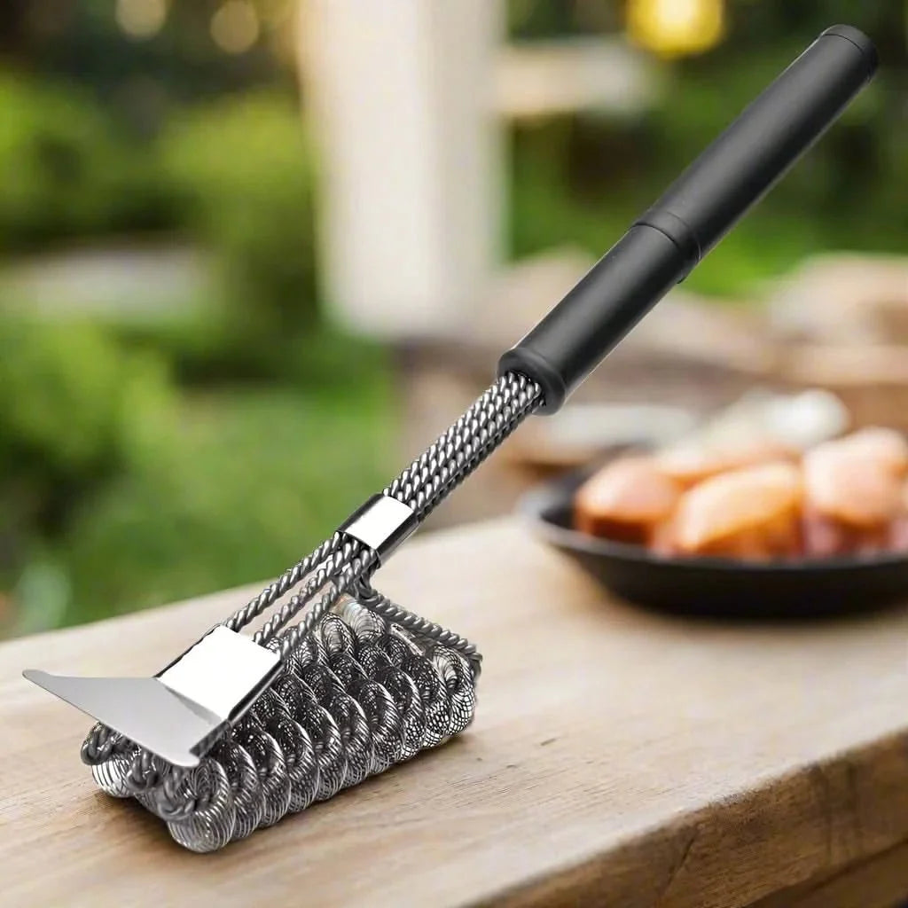 BBQ Grill Brush Bristle-Free Three-Head With Scraper