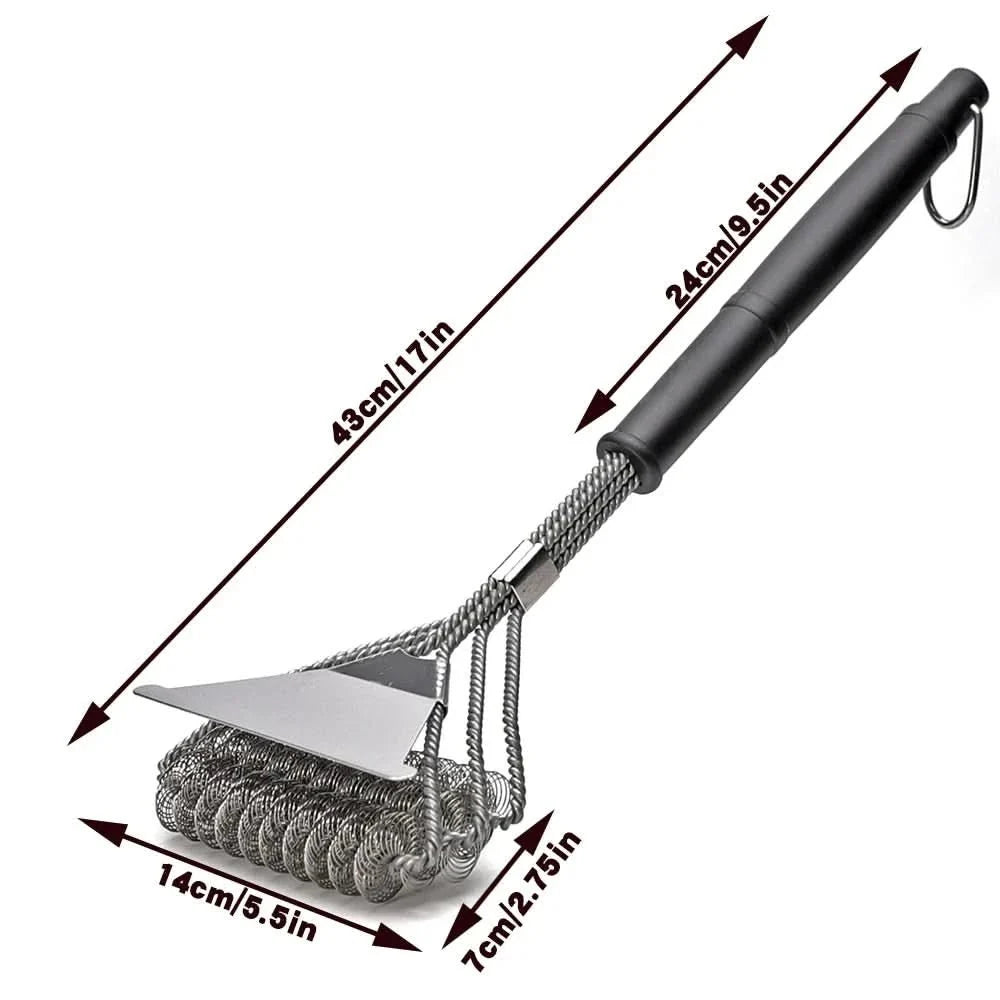 BBQ Grill Brush Bristle-Free Three-Head With Scraper