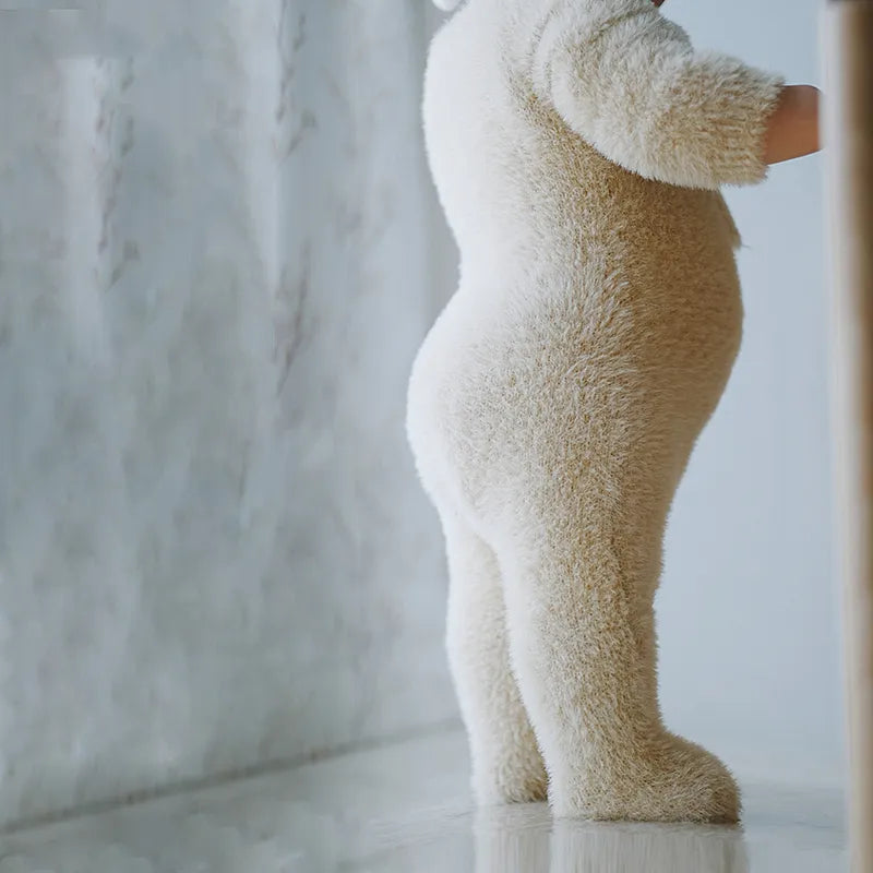 Baby Jumpsuit Plush Bear Print Full Closure for Easy Changes