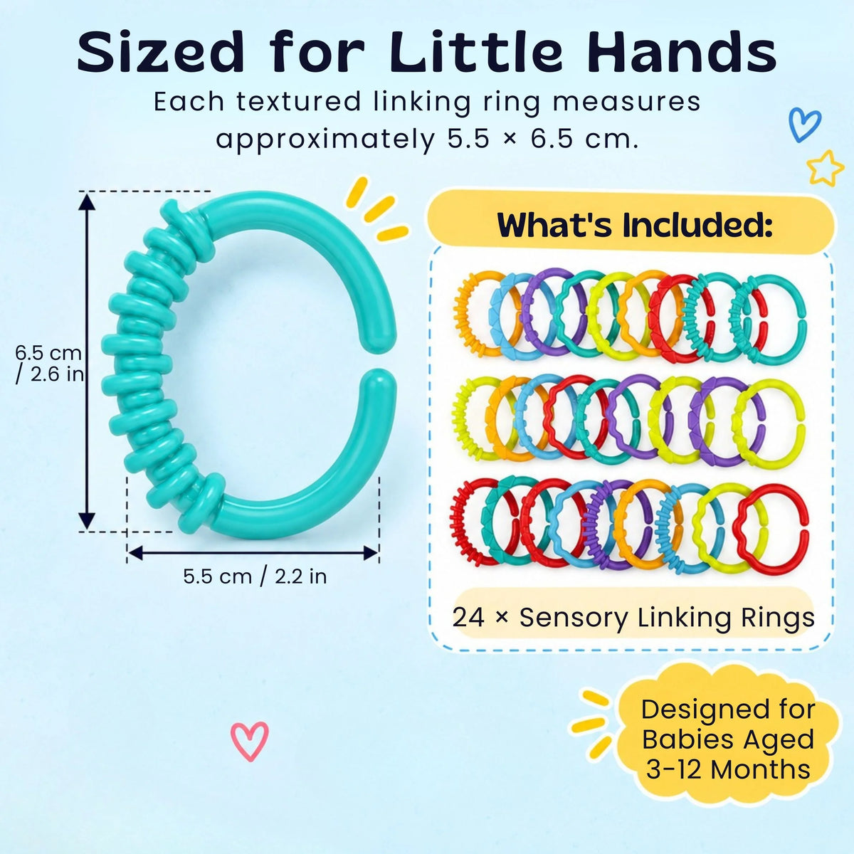 Baby Linking Rings Textured Sensory Set of 24
