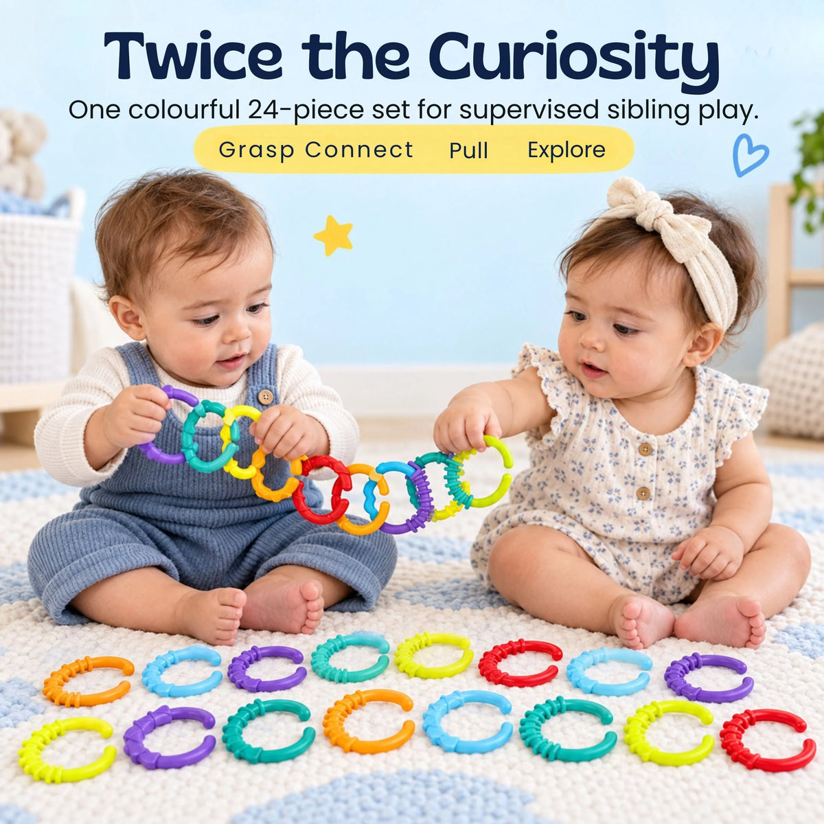 Baby Linking Rings Textured Sensory Set of 24