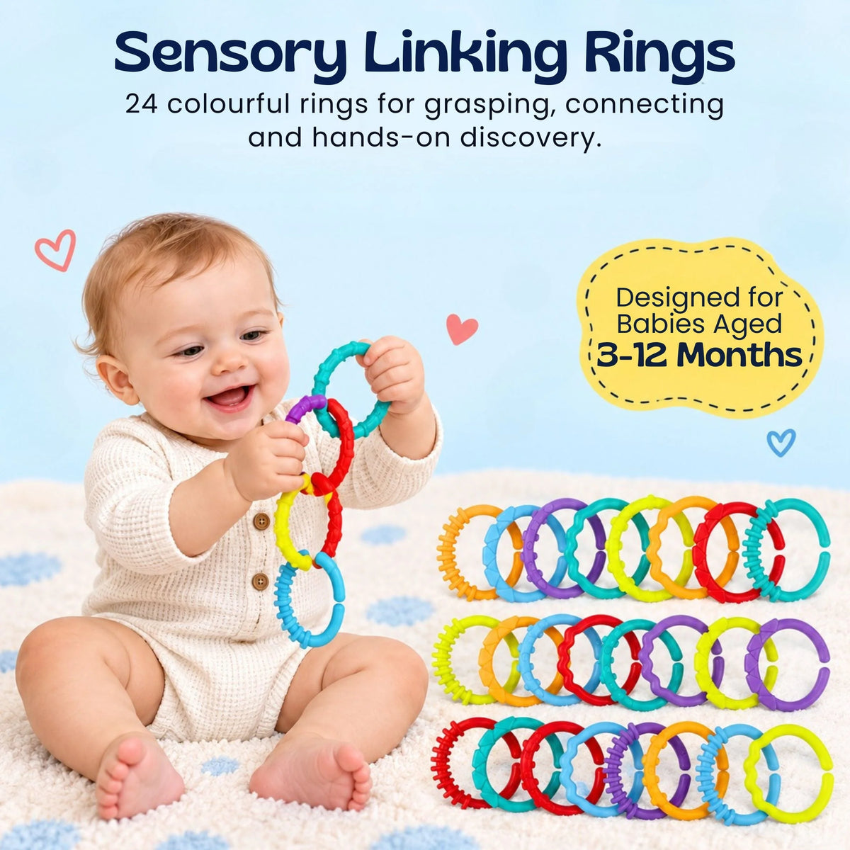 Baby Linking Rings Textured Sensory Set of 24