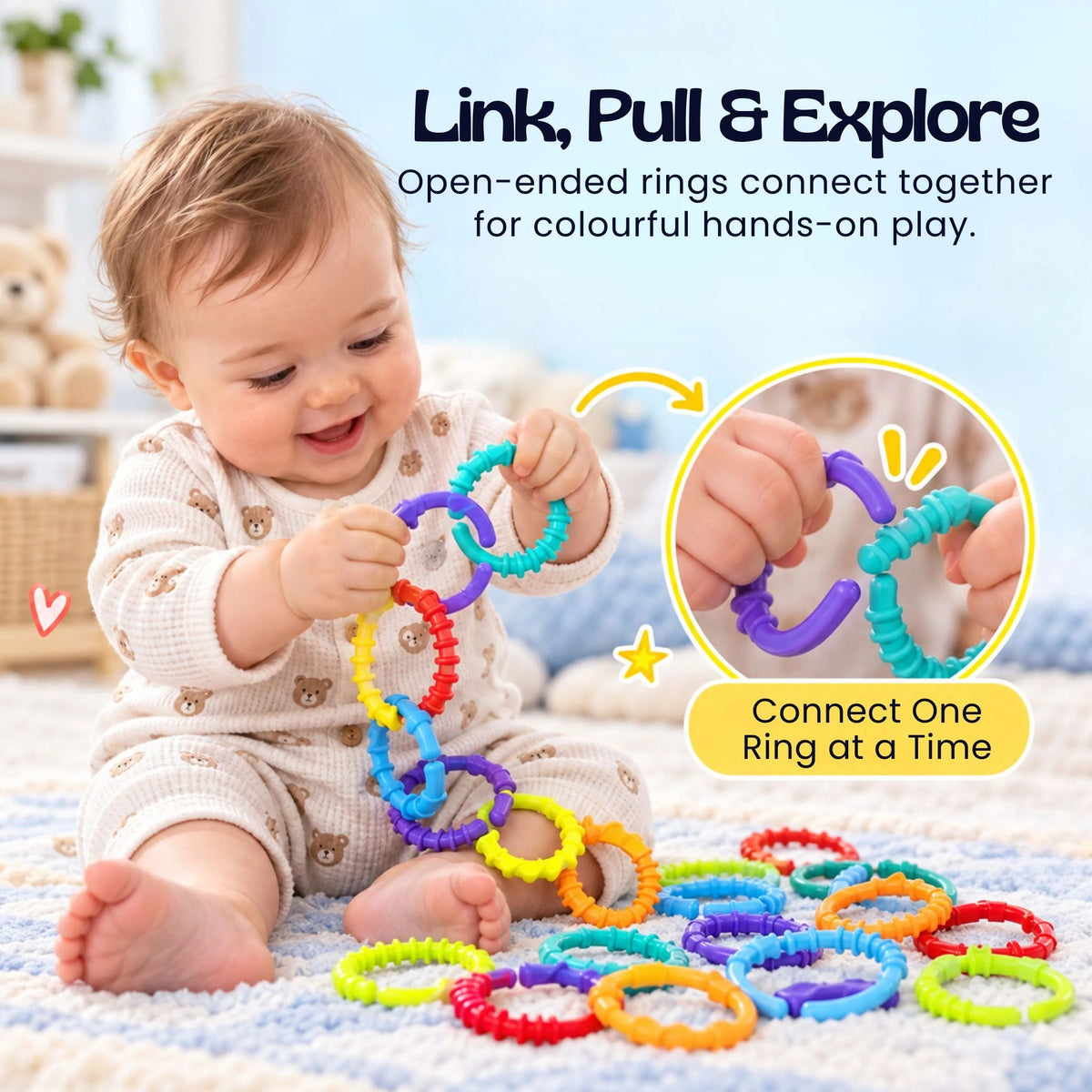 Baby Linking Rings Textured Sensory Set of 24