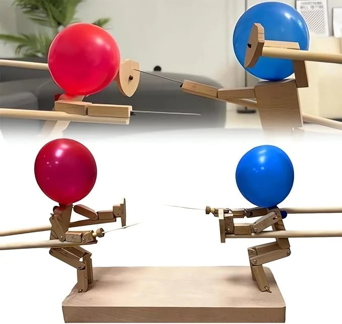 Balloon Duel Game Bamboo Figures Replaceable Balloon Heads