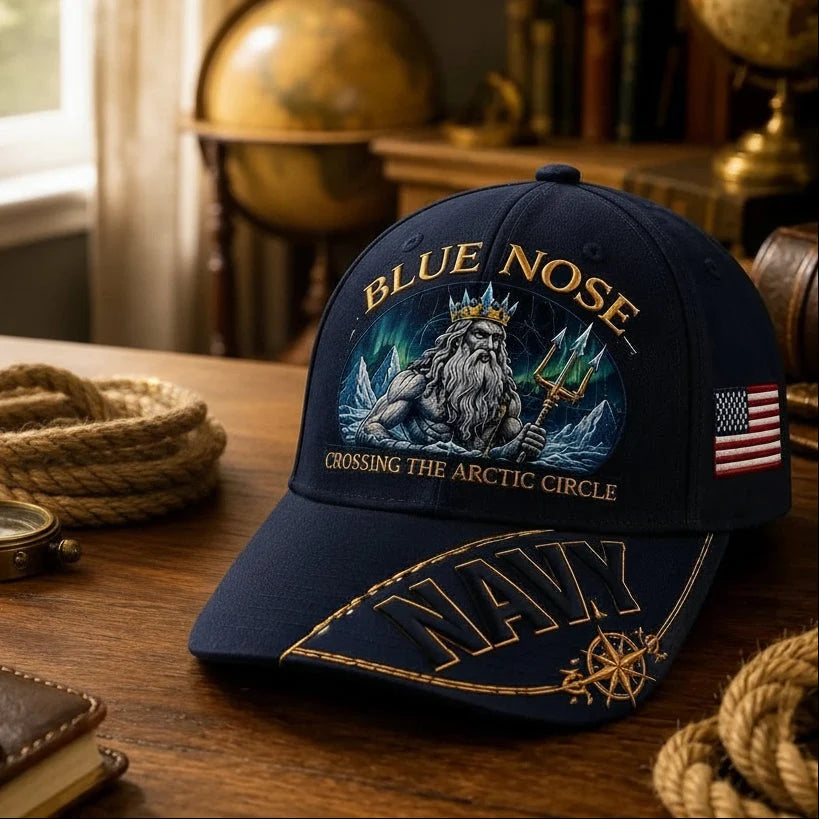 Baseball Cap Navy Blue Adjustable Gold Chain Brim