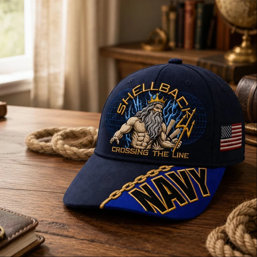 Baseball Cap Navy Blue Adjustable Gold Chain Brim