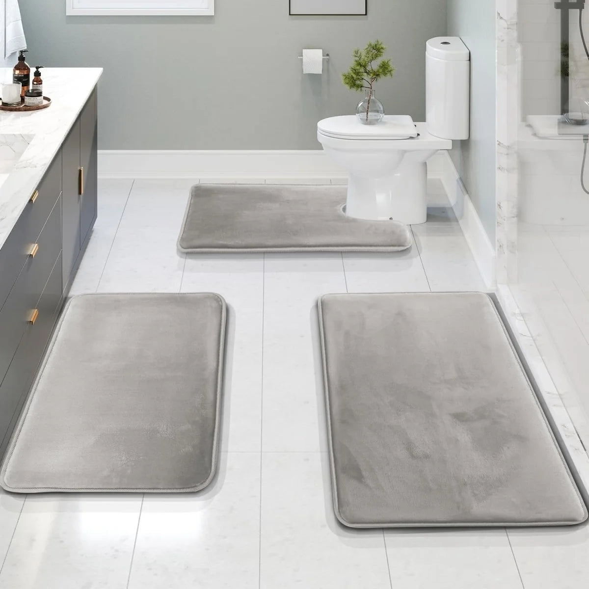 Bath Mat Set Memory Foam Non-Slip Quick-Drying Set of 3