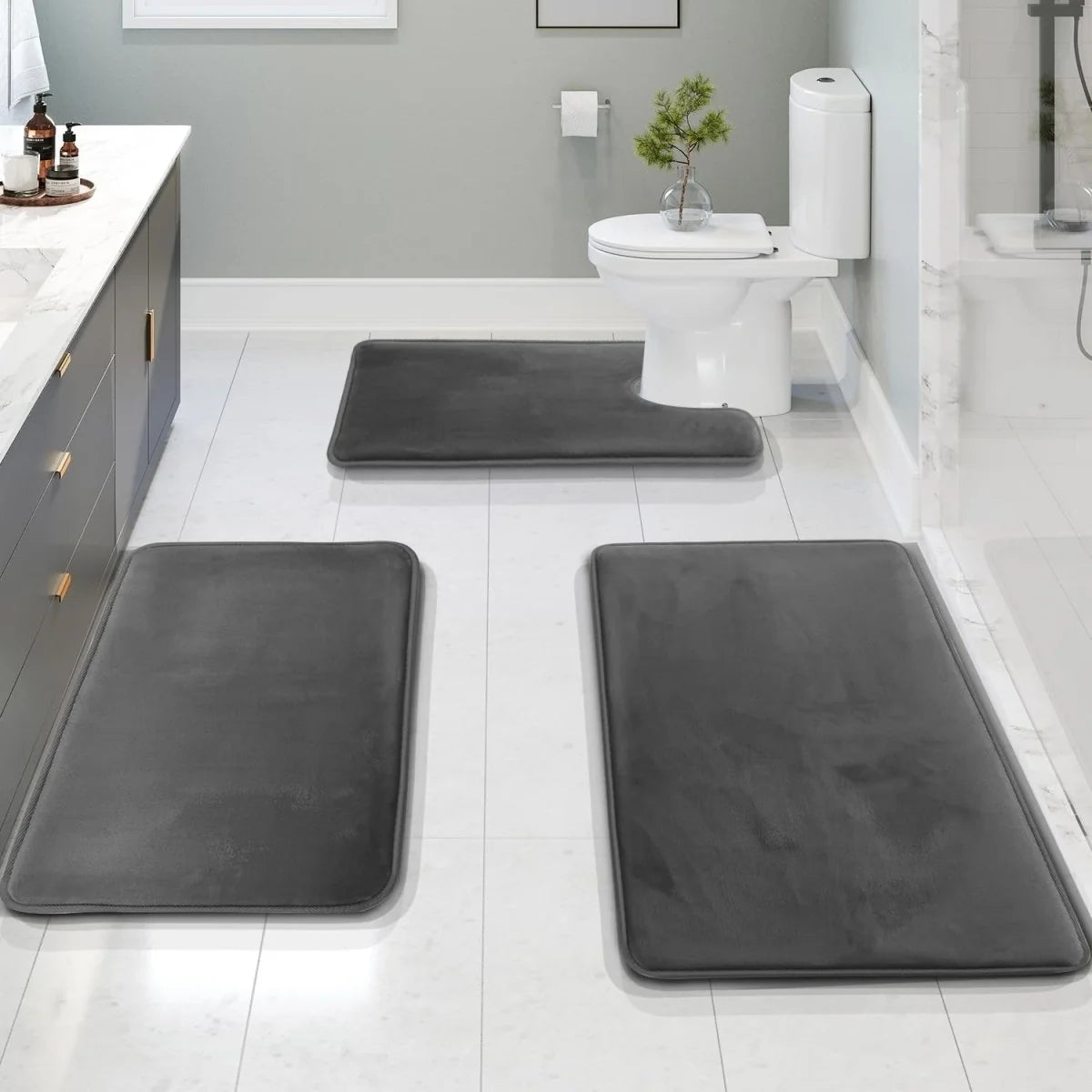 Bath Mat Set Memory Foam Non-Slip Quick-Drying Set of 3