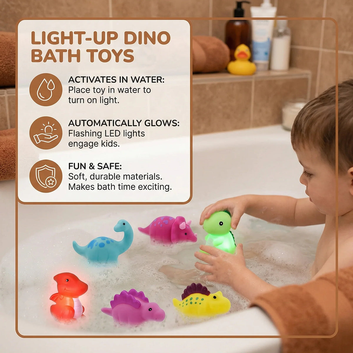 Bath Toy Dinosaur Color-Changing LED Waterproof BPA-Free