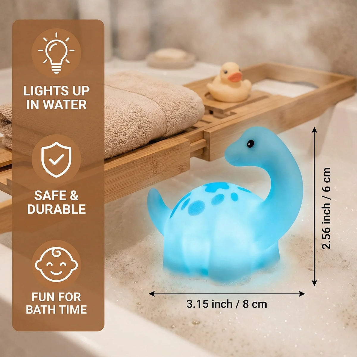 Bath Toy Dinosaur Color-Changing LED Waterproof BPA-Free