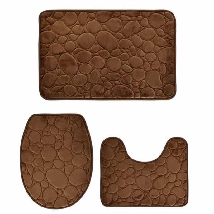 Bathroom Mat Set Absorbent Microfiber 3-Piece Non-Slip Backing