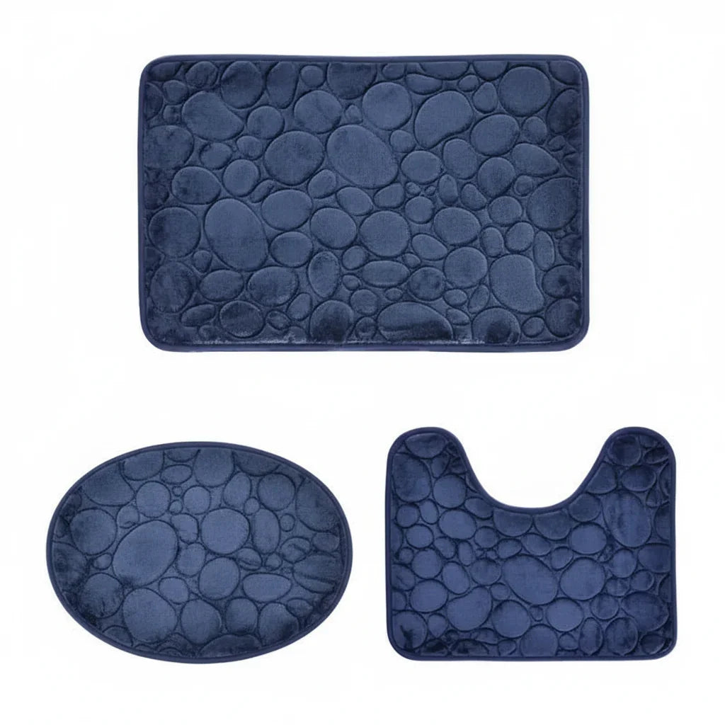 Bathroom Mat Set Absorbent Microfiber 3-Piece Non-Slip Backing