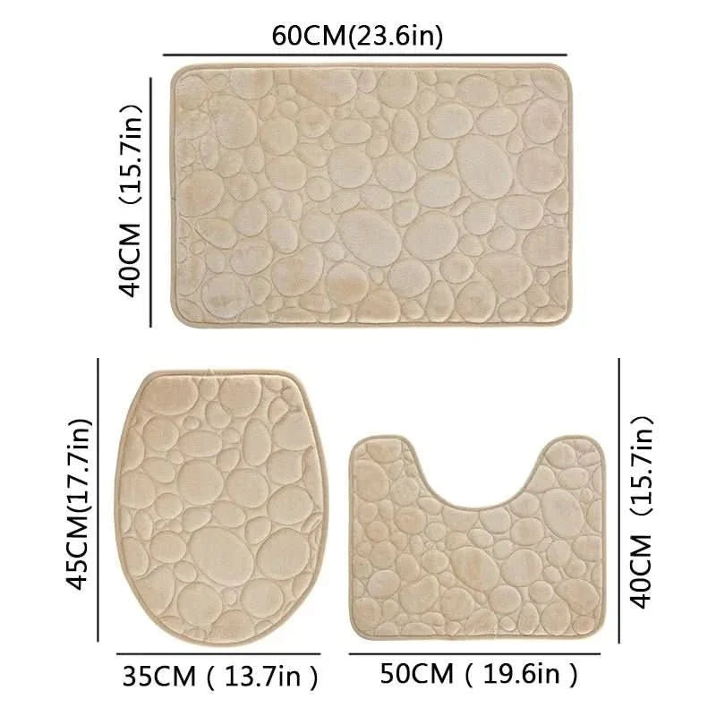 Bathroom Mat Set Absorbent Microfiber 3-Piece Non-Slip Backing