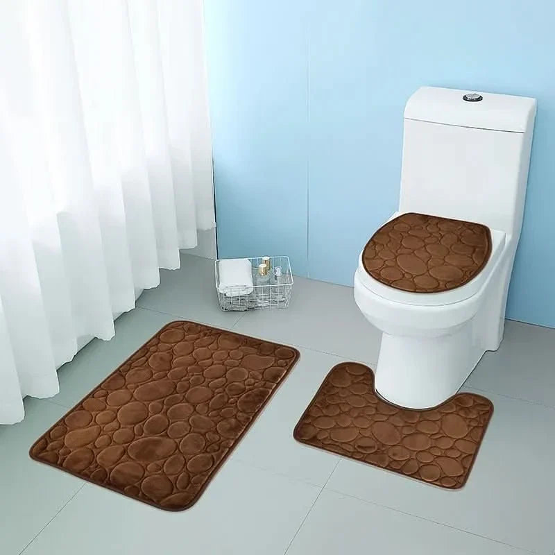 Bathroom Mat Set Absorbent Microfiber 3-Piece Non-Slip Backing