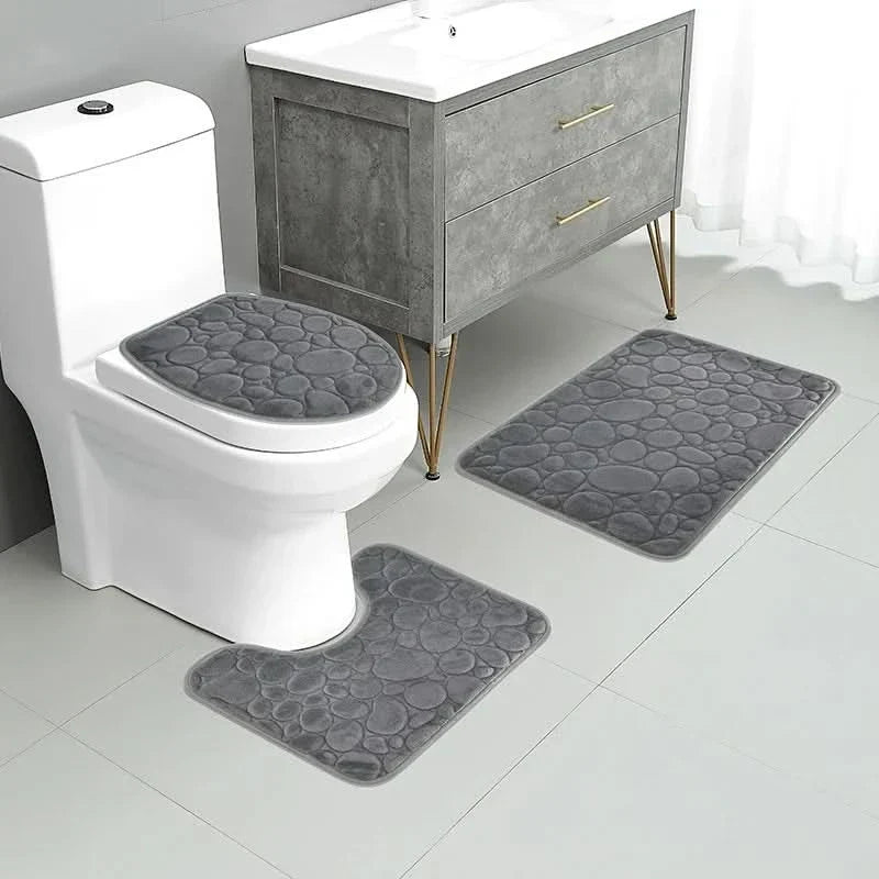 Bathroom Mat Set Absorbent Microfiber 3-Piece Non-Slip Backing