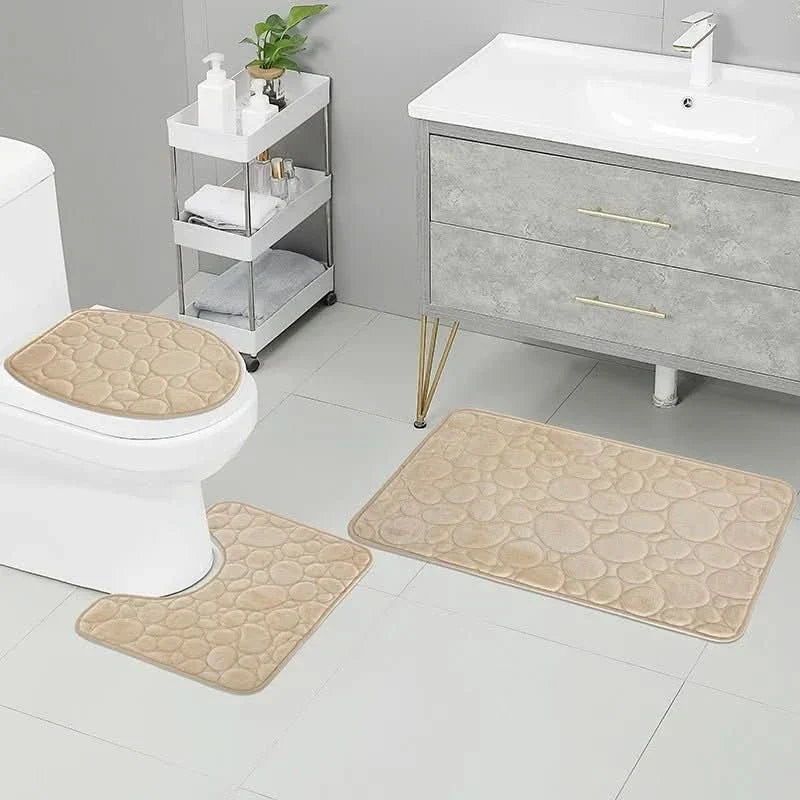 Bathroom Mat Set Absorbent Microfiber 3-Piece Non-Slip Backing