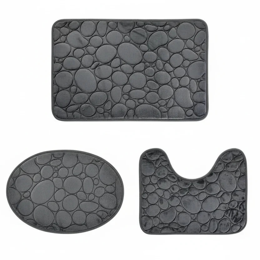 Bathroom Mat Set Absorbent Microfiber 3-Piece Non-Slip Backing