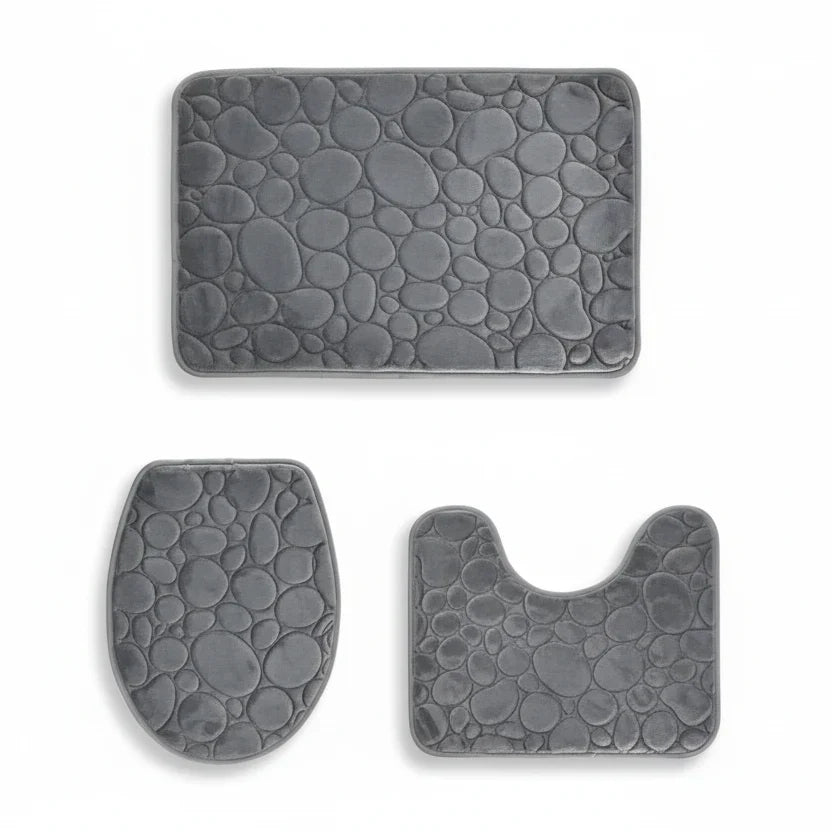 Bathroom Mat Set Absorbent Microfiber 3-Piece Non-Slip Backing