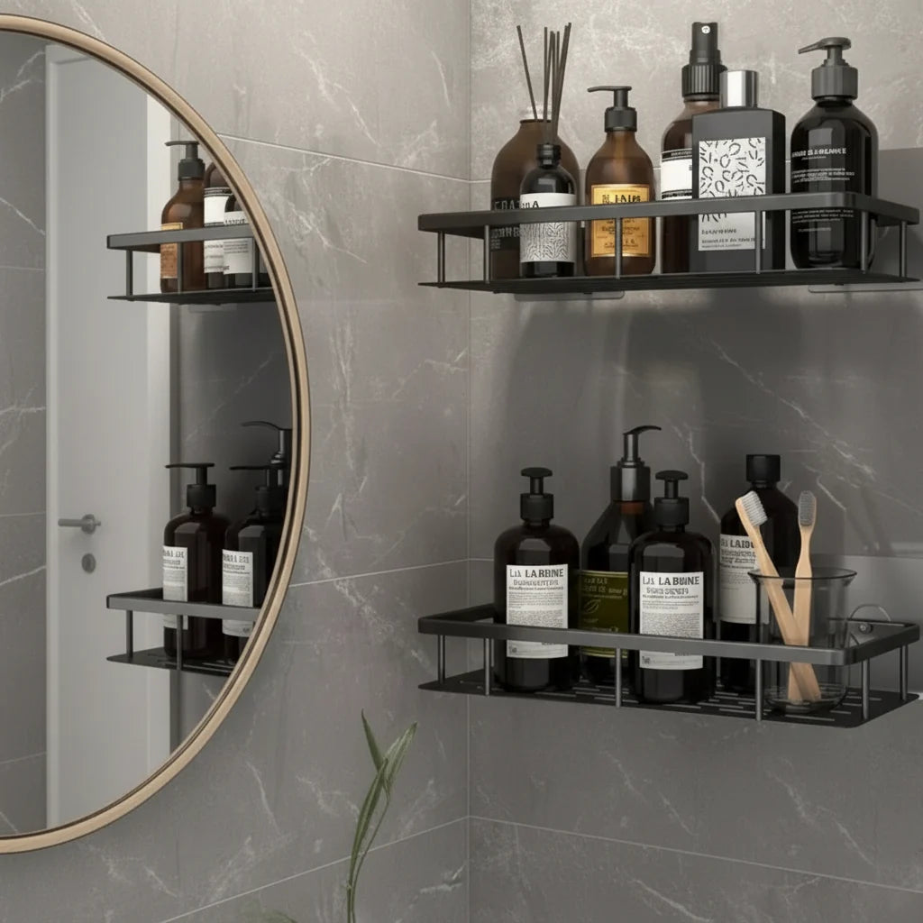 Bathroom Shelf Adhesive Drill-Free Mounting Up to 11 lb Capacity