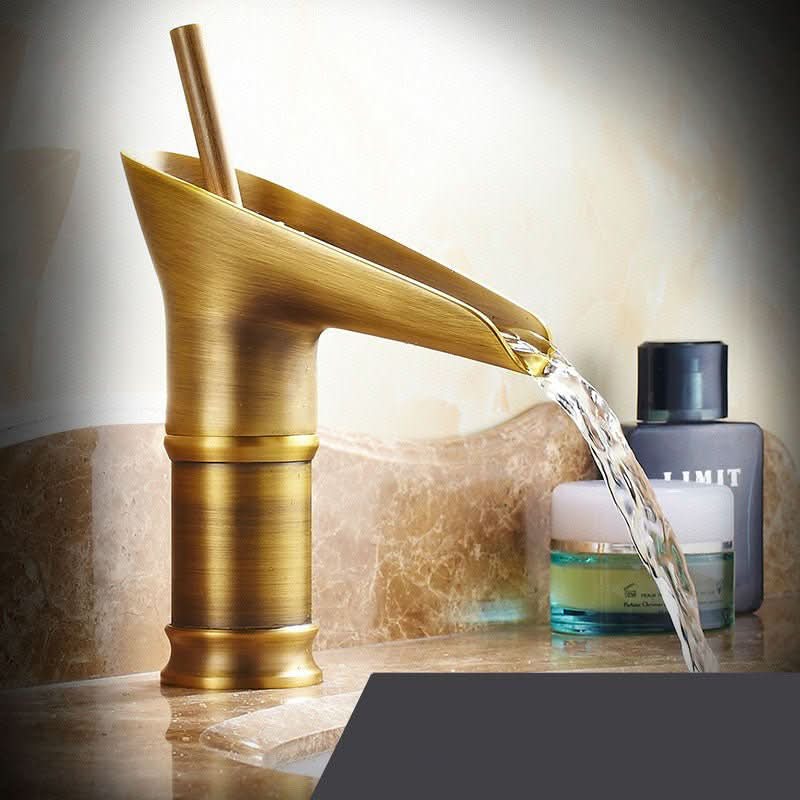 Bathroom Sink Faucet Waterfall Spout Antique Bronze Brass