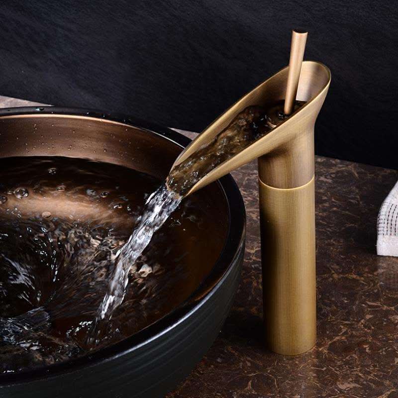 Bathroom Sink Faucet Waterfall Spout Antique Bronze Brass