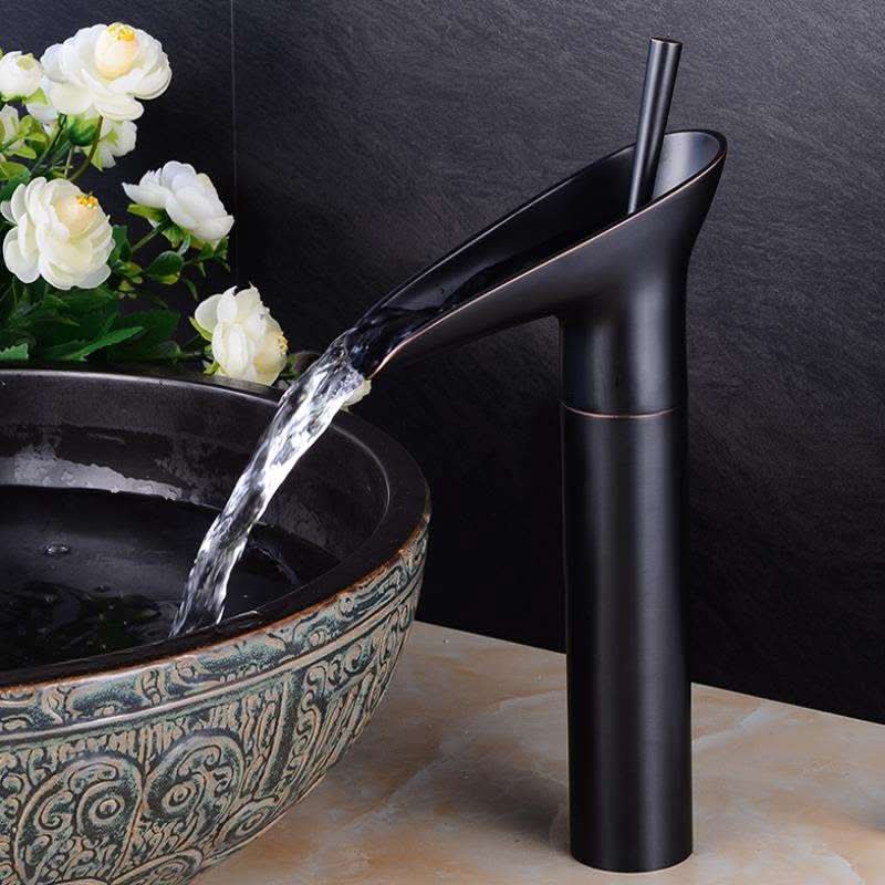 Bathroom Sink Faucet Waterfall Spout Antique Bronze Brass