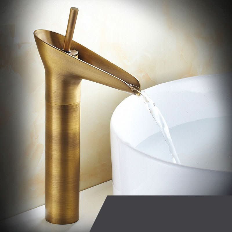 Bathroom Sink Faucet Waterfall Spout Antique Bronze Brass