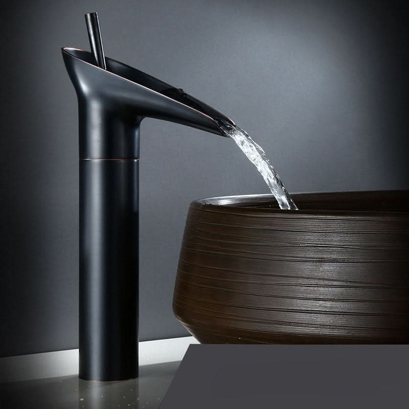 Bathroom Sink Faucet Waterfall Spout Antique Bronze Brass