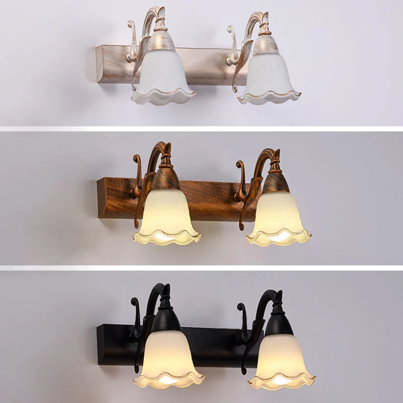 Bathroom Wall Light Damp-Area Downward-Facing White Glass Shades