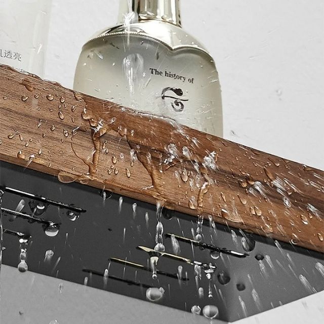 Bathroom Wall Shelf Solid Wood Self-Adhesive No-Drill Mounting